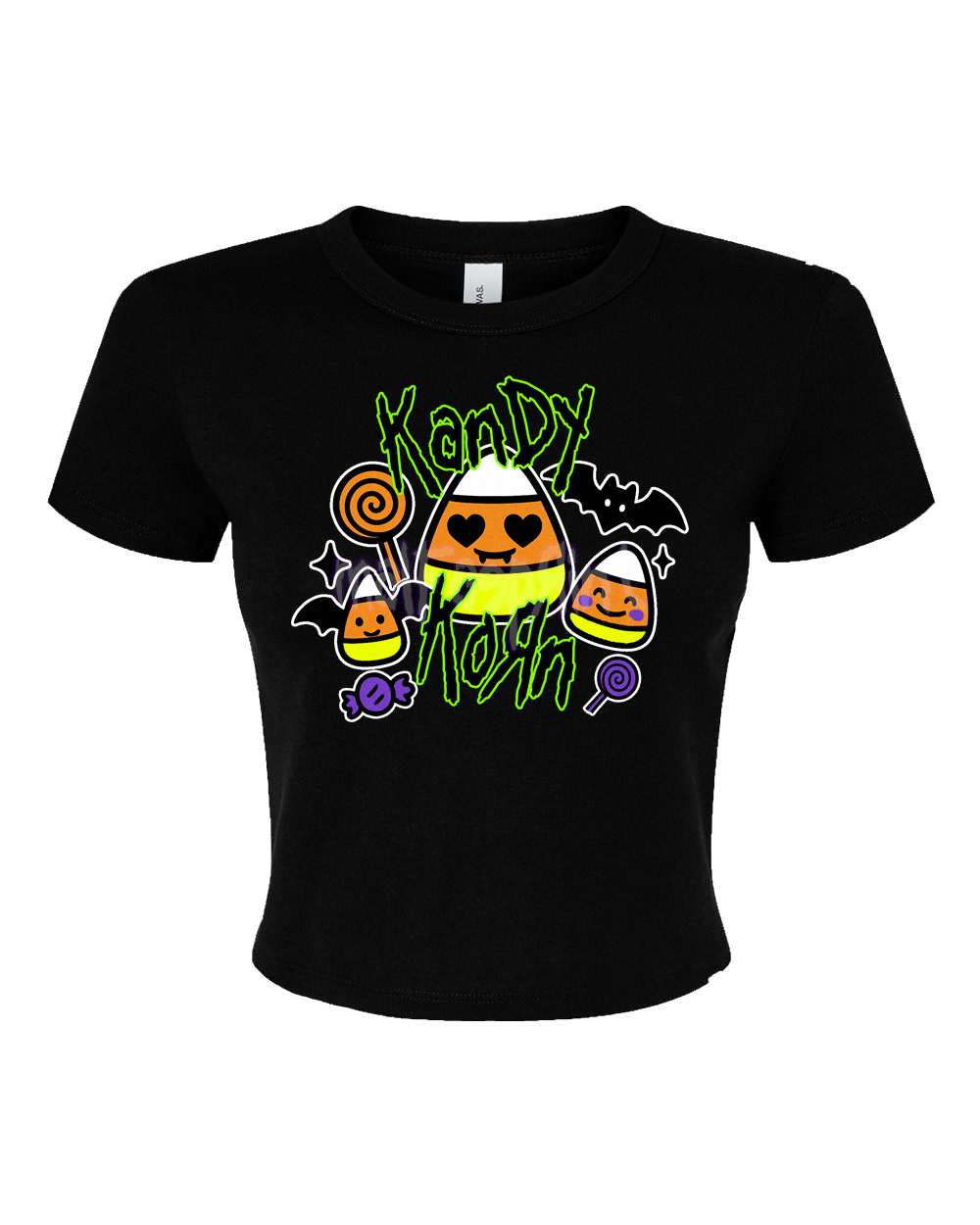 Kandy Korn tee with candy corn goth design, DIY goth and mallgoth Halloween clothing.