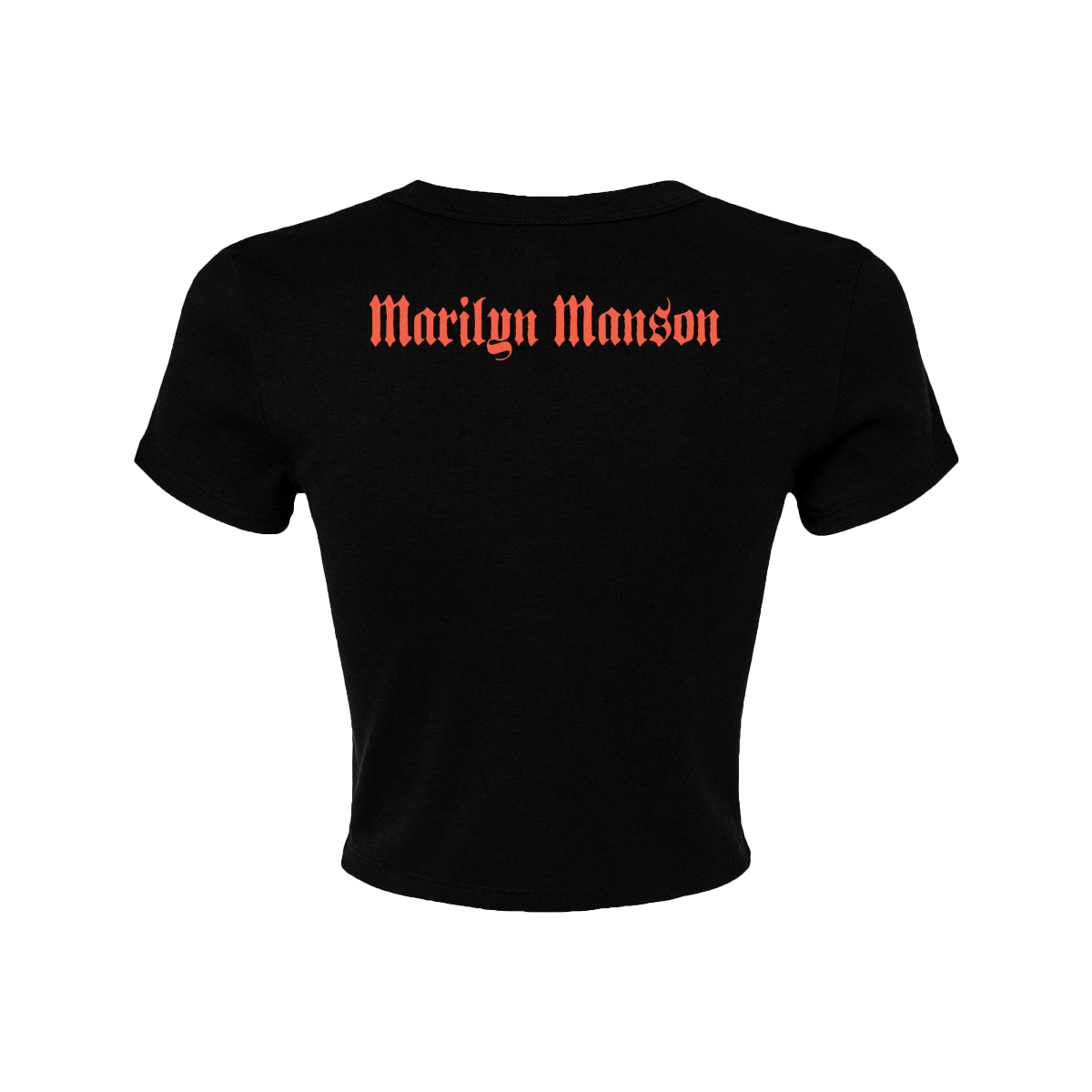 a women's black t - shirt with the word marilyn manson on it