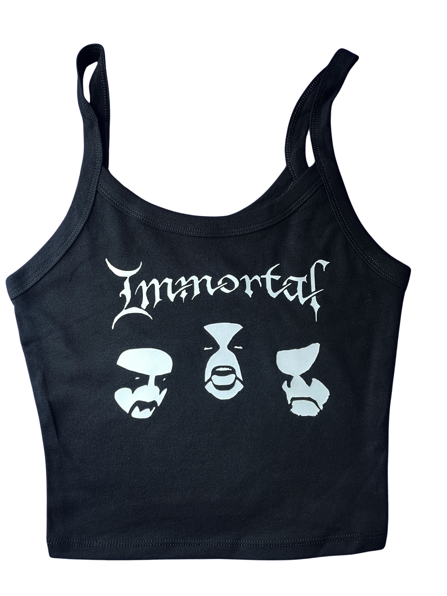 A black tank top with the word "Immortals" printed on it in white text.