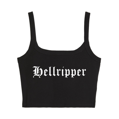 a black crop top with the word bellriper printed on it