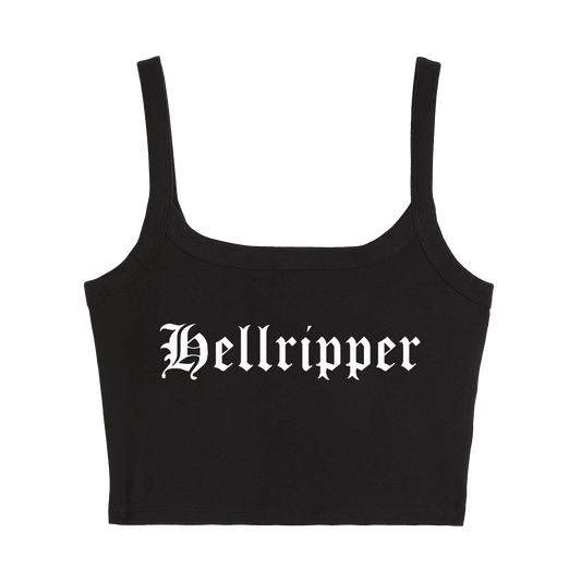 a black crop top with the word bellriper printed on it