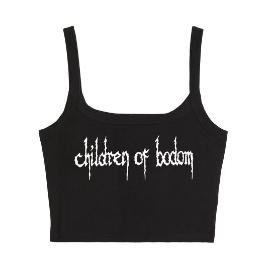 a black crop top with the word children of boredom printed on it