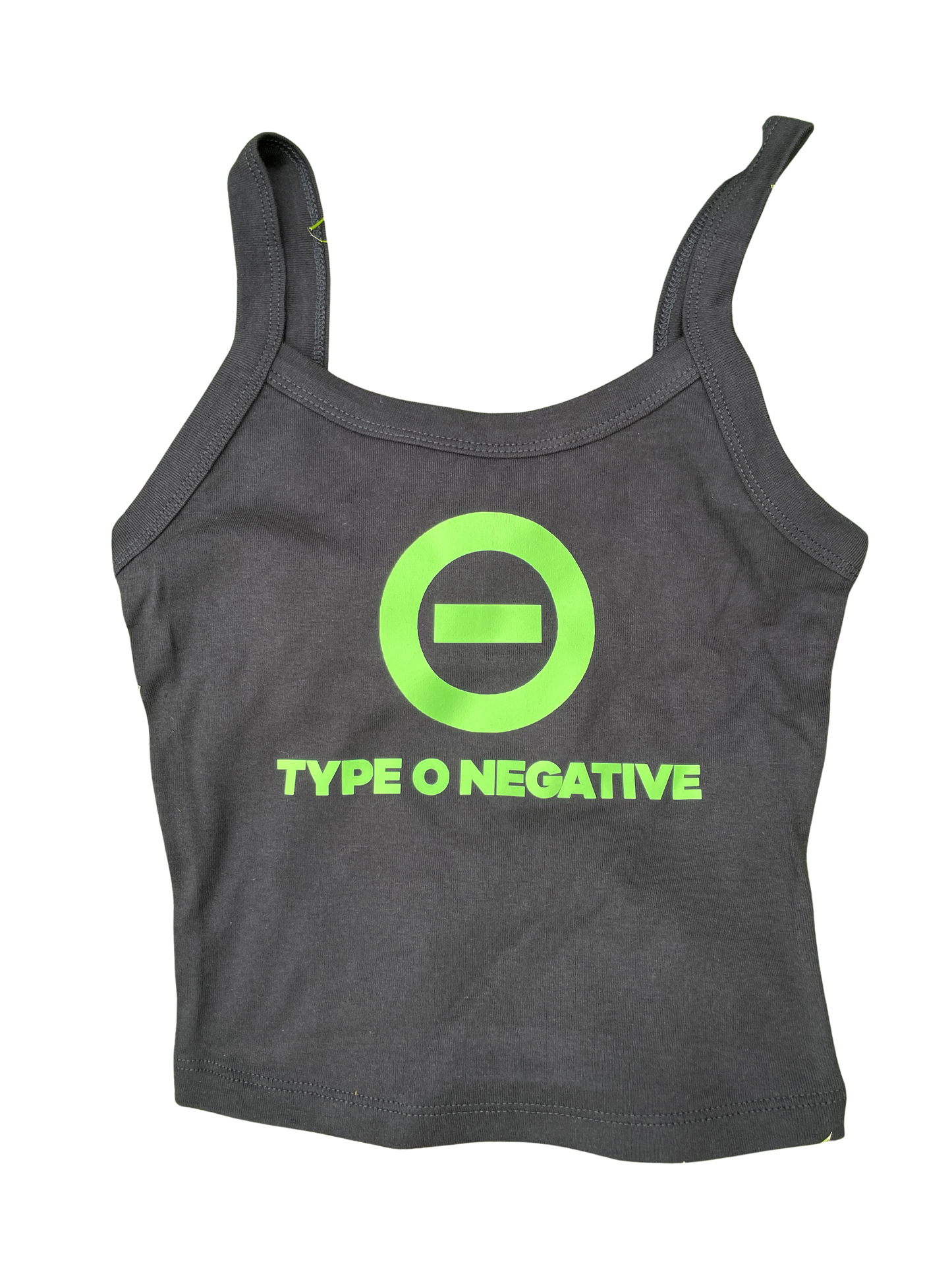 A gray tank top with a green logo and text printed on it.