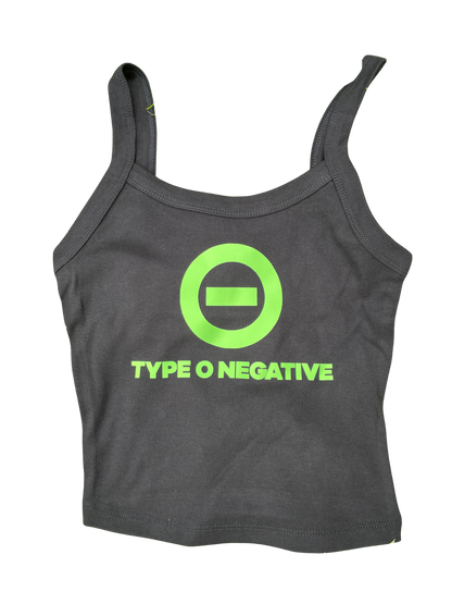 A gray tank top with a green logo and text printed on it.