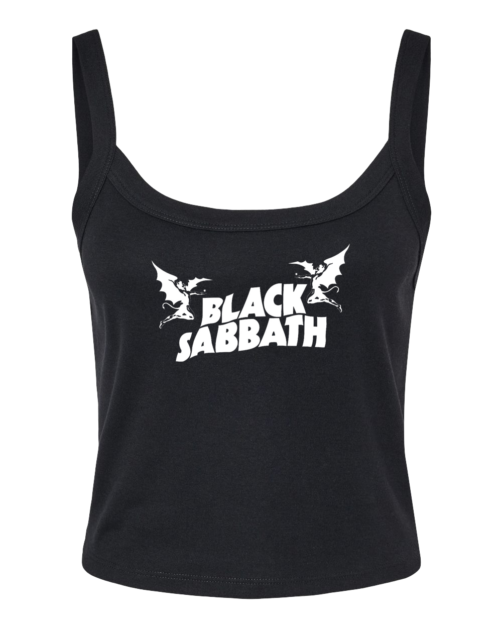 A black tank top with the text "BLACK SABBATH" printed on it.