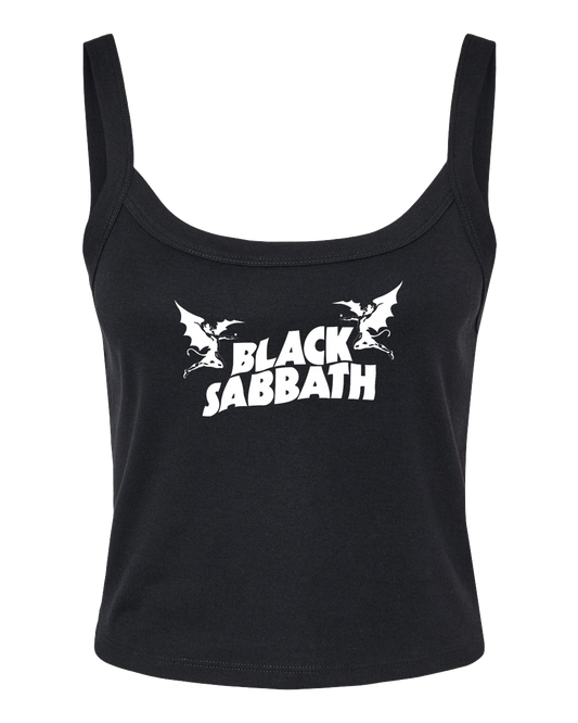 A black tank top with the text "BLACK SABBATH" printed on it.
