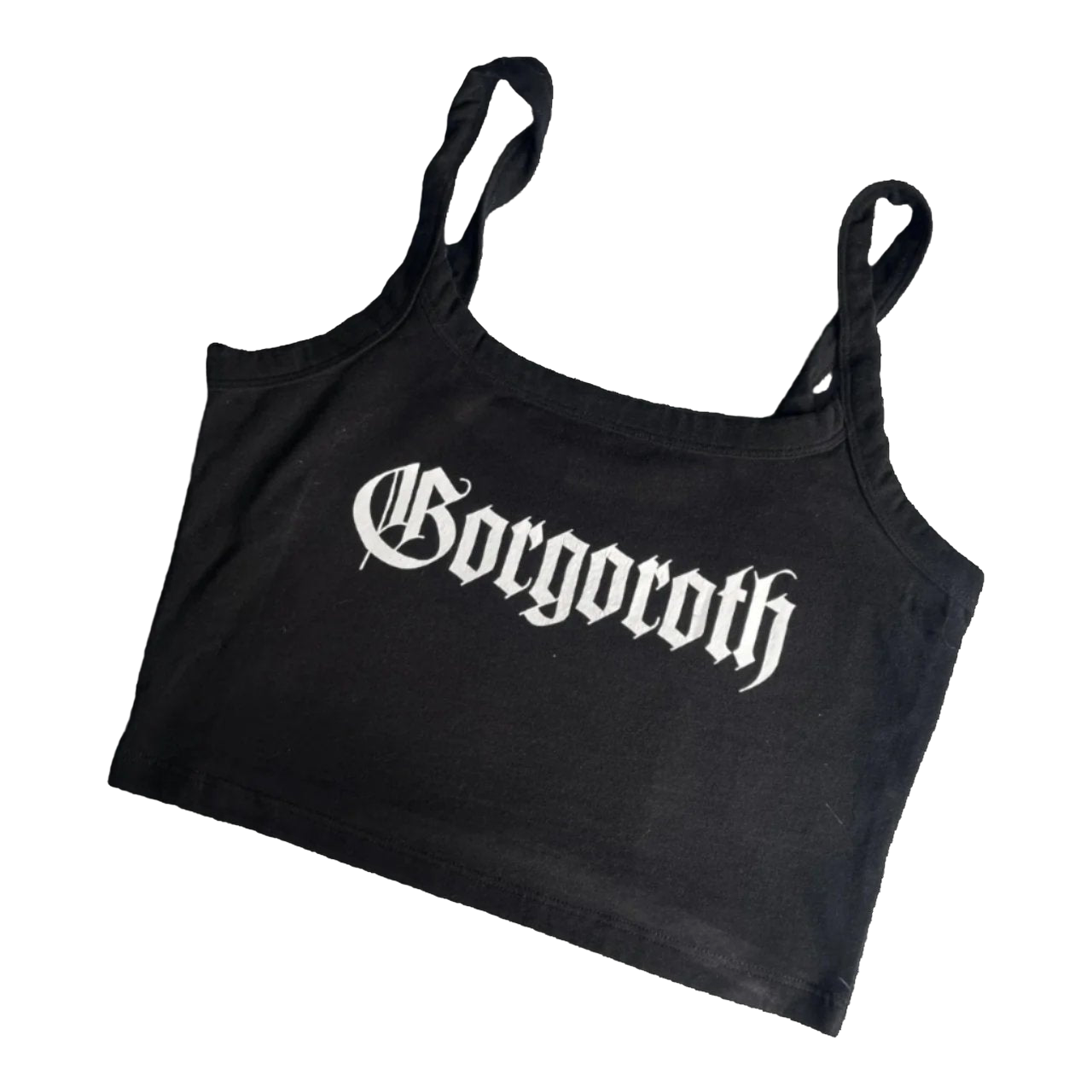 a black crop top with the word georgetown printed on it