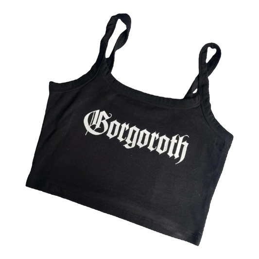 a black crop top with the word georgetown printed on it